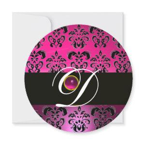 PINK PURPLE BLACK DAMASK MONOGRAM Amethyst Fuchsia