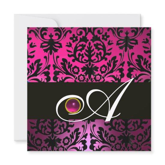 PINK PURPLE BLACK DAMASK MONOGRAM Amethyst Fuchsia