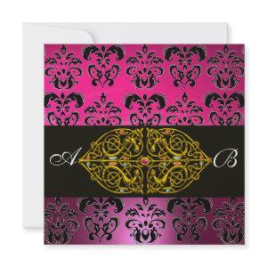 PINK PURPLE BLACK  DAMASK MONOGRAM ,fuchsia,gold