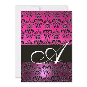 PINK PURPLE BLACK  DAMASK MONOGRAM ,fuchsia white
