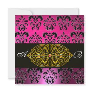 PINK PURPLE BLACK  DAMASK MONOGRAM ,gold