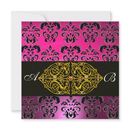 PINK PURPLE BLACK  DAMASK MONOGRAM ,gold