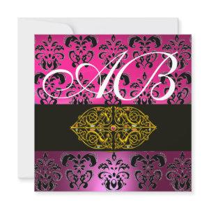 PINK PURPLE BLACK  DAMASK MONOGRAM , white