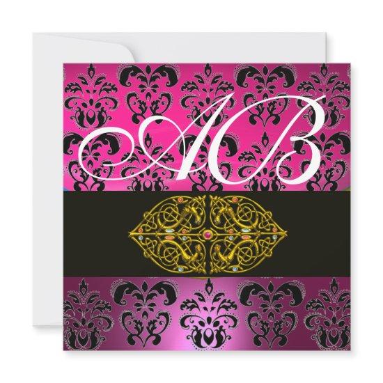 PINK PURPLE BLACK  DAMASK MONOGRAM , white
