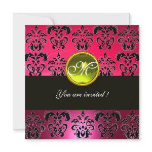PINK PURPLE BLACK  DAMASK MONOGRAM, yellow topaz