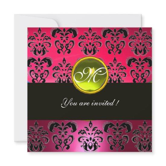 PINK PURPLE BLACK  DAMASK MONOGRAM, yellow topaz
