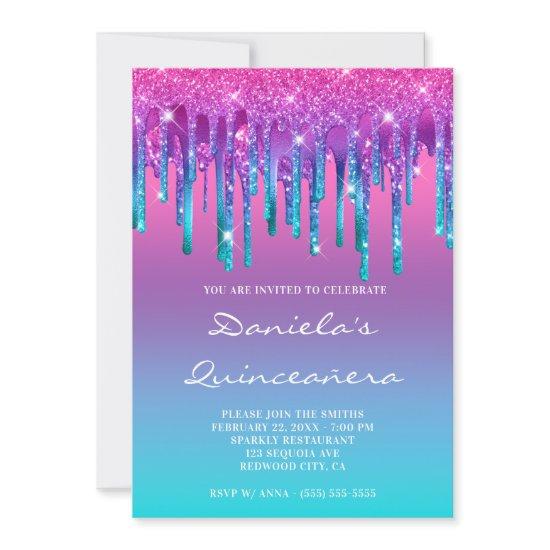 Pink Purple Blue Teal Drip Gradient Quinceañera