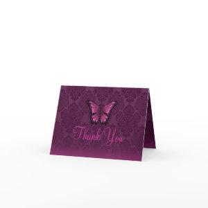 Pink/Purple Butterfly & Damask Thank You card