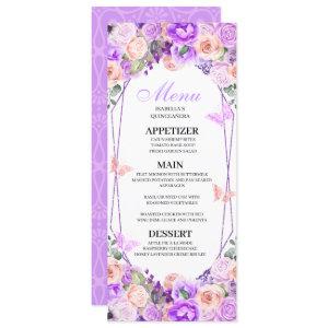 Pink & Purple Floral Quinceanera Menu