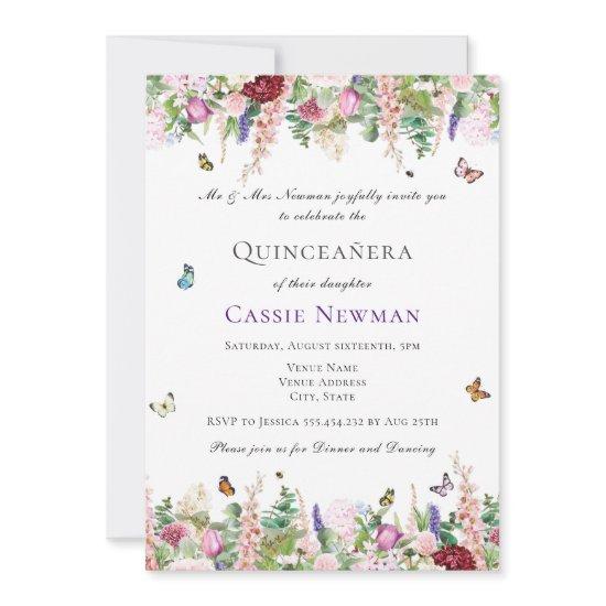 Pink Purple Florals & Butterflies Quinceañera