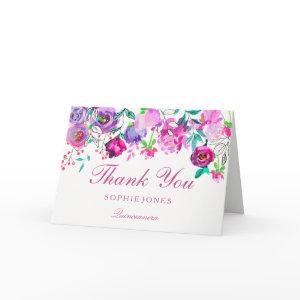 Pink Purple Flower Quinceanera Thank You Card