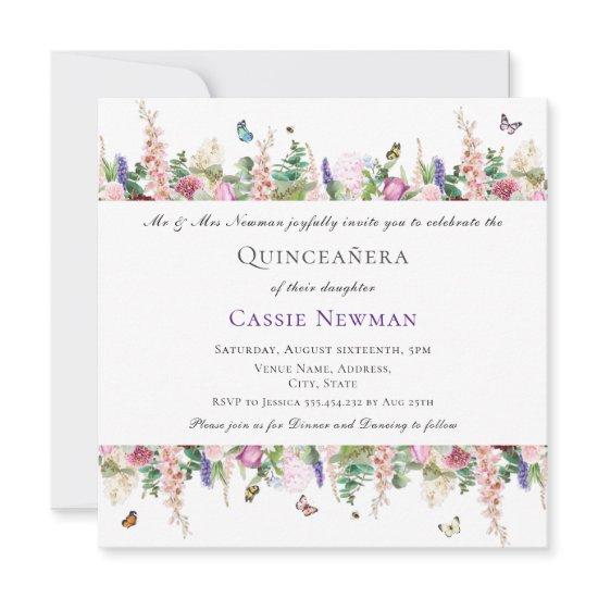 Pink Purple Flowers & Butterflies | Quinceañera