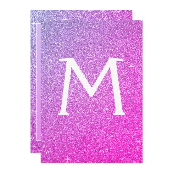 Pink Purple Glitter Monogram Sparkle Quinceanera