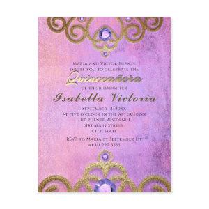 Pink Purple Gold Gitter Jeweled Tiara Quinceañera Postcard