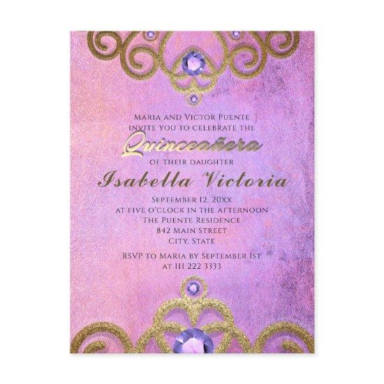 Pink Purple Gold Gitter Jeweled Tiara Quinceañera Postcard