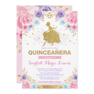 Pink Purple Gold Roses Princess Quinceañera