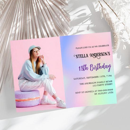 Pink purple holographic photo birthday