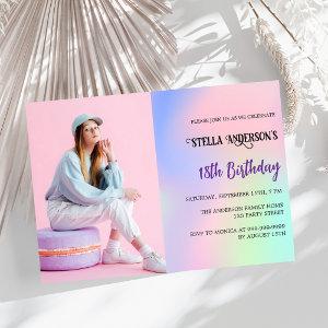 Pink purple holographic photo luxury birthday