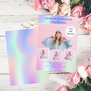Pink purple holographic photo luxury birthday