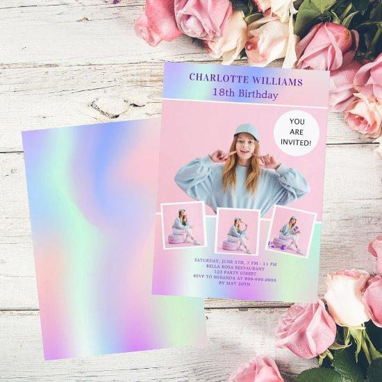 Pink purple holographic photo luxury birthday