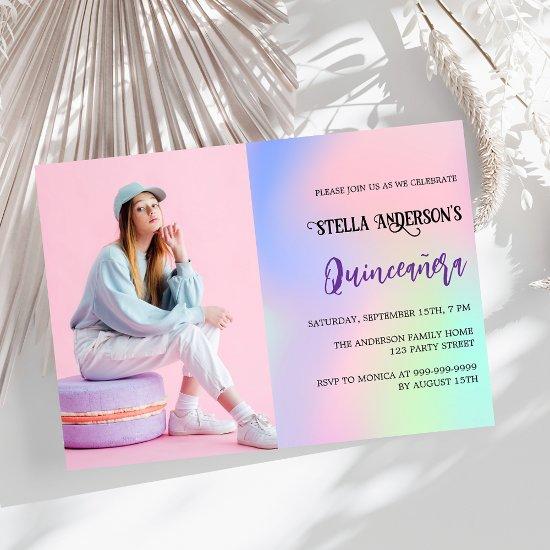 Pink purple holographic photo luxury Quinceanera