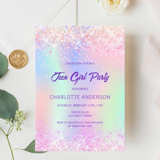 Pink purple holographic teen girl birthday party