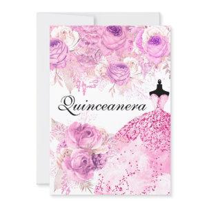 Pink & Purple Roses Dress Quinceanera Invite