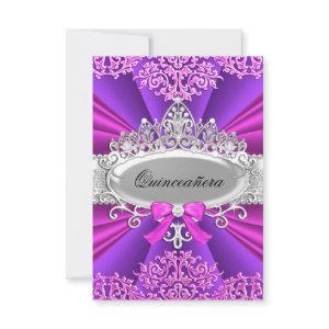 Pink/Purple Tiara & Damask Quinceanera Invite
