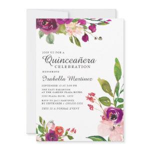 Pink Purple Watercolor Floral Quinceañera