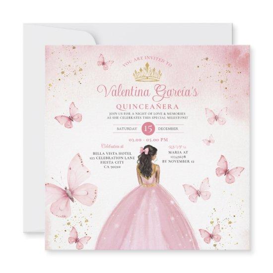 Pink Quinceañera 15 Anos Flowers Gold Glitter Invi