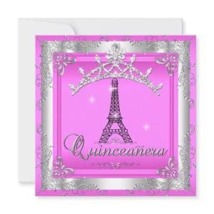 Pink Quinceanera 15 Silver Tiara Eiffel Tower