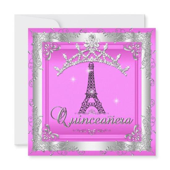 Pink Quinceanera 15 Silver Tiara Eiffel Tower