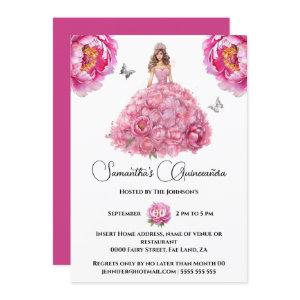 Pink Quinceañera ballgown peony floral flowers