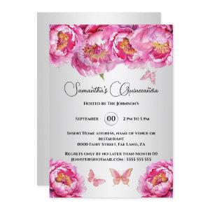 Pink Quinceañera butterfly peony floral flowers