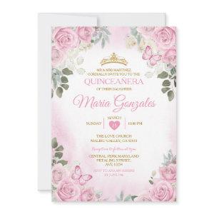 Pink Quinceañera Gold Crown Mexican Butterfly