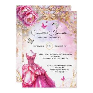 Pink Quinceañera peony ballgown flowers elegant
