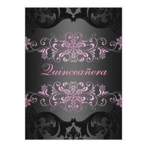 Pink Quinceañera Snow Flake Damask Birthday Invite