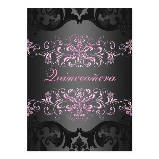 Pink Quinceañera Snow Flake Damask Birthday Invite