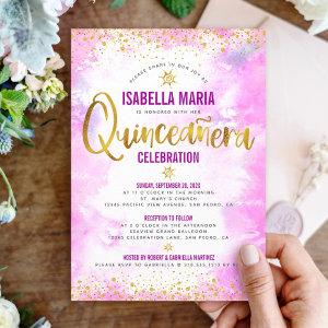 Pink Quinceañera Watercolor Gold Foil Elegant Chic