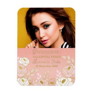 Pink Quinceanera with Gold Spanish Save the Date Magnet