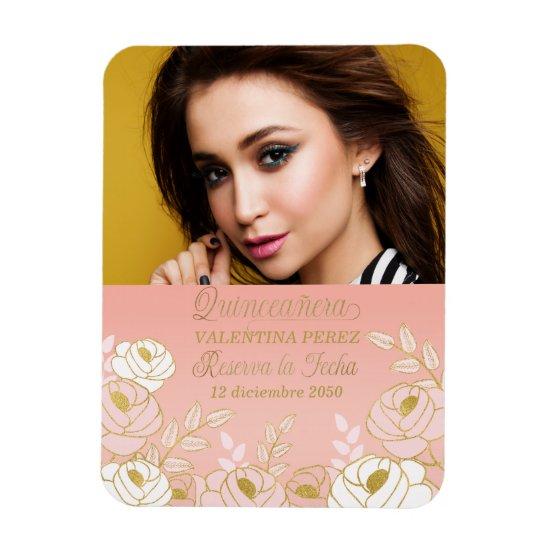 Pink Quinceanera with Gold Spanish Save the Date Magnet