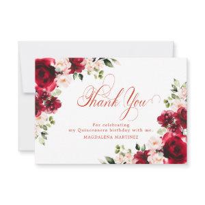 Pink Red Rose Floral Quinceanera Personalized Thank You Card