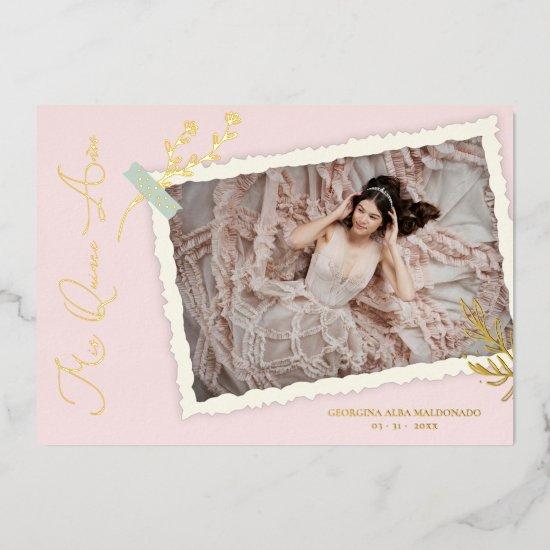 Pink Romantic Vintage Photo Album Scrapbook XV Foil