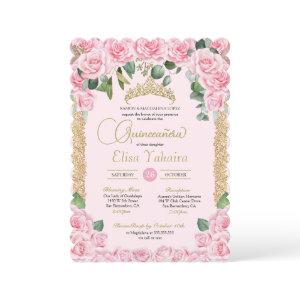 Pink Rose and Decorative Gold Elegant Quinceanera