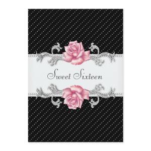 Pink Rose Black Polka Dot Sweet Sixteen Birthday
