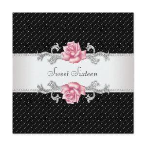 Pink Rose Black Sweet16 Birthday Party