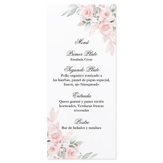 Pink rose bouquet menu for quinceañera