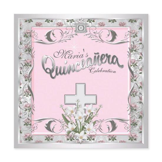 Pink Rose Cross Quinceanera
