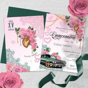 Pink Rose Emerald Green Chola Lowrider Quinceanera