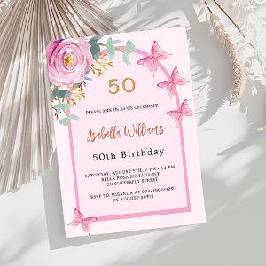 Pink rose floral arch butterflies Birthday